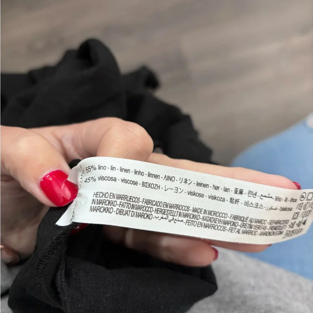 Bershka Black Linen Blend Cinched Maxi Skirt Side Slit Size XS - Picture 7 of 7